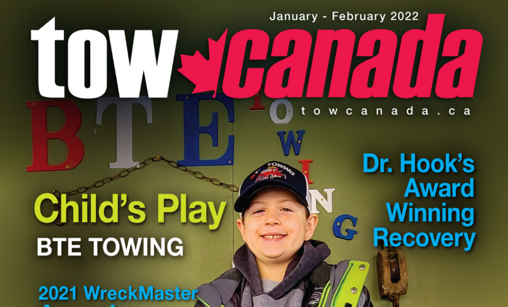 Tow Canada - 2022 Jan-Feb Cover - Brandon Skinner with diorama in BTE Towing clubhouse