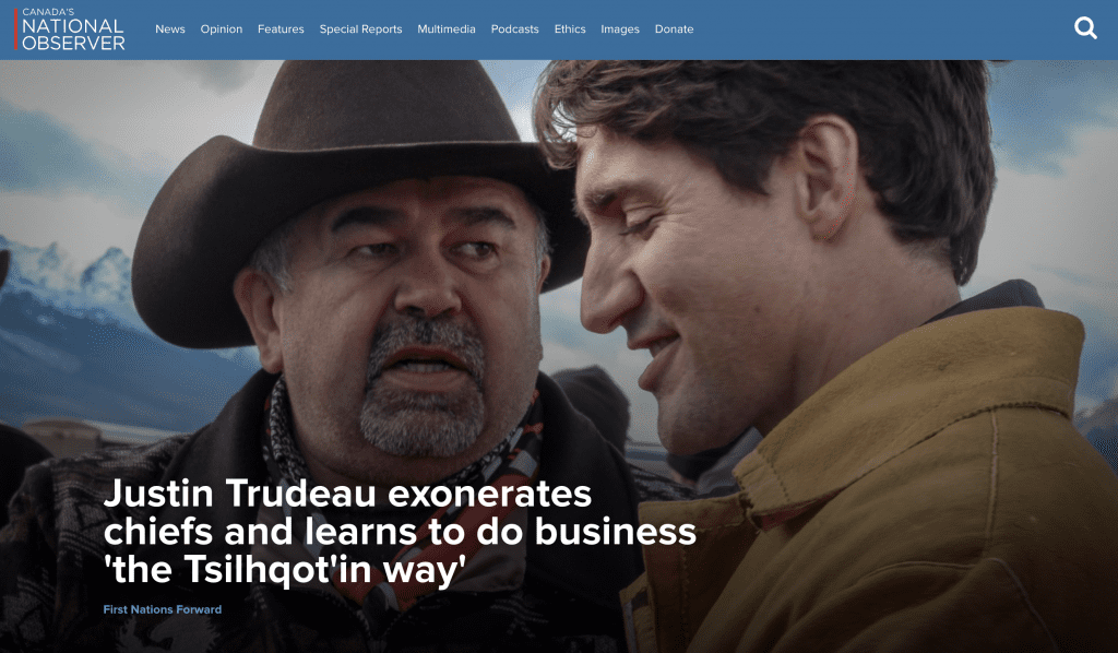 National Observer - Home page image and menu screen shot - 2018 Nov 6