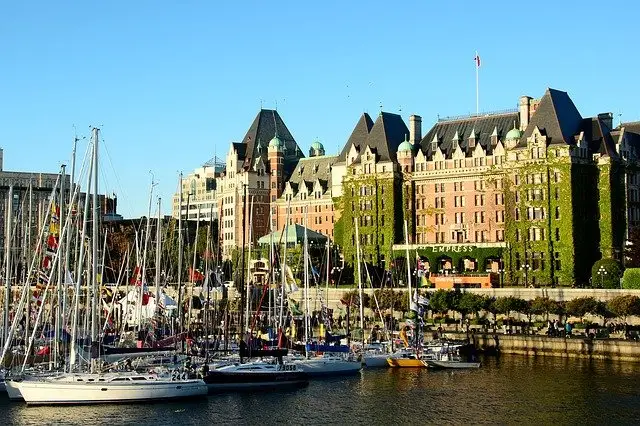 Victoria BC - Inner Harbour with boats and Empress Hotel