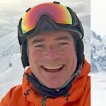 Jim Barr on ski slopes wearing snow goggles and a puffed jacket.