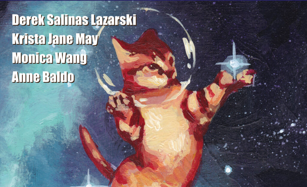 Pulp Literature issue 33 cover - Space Cat ginger tabbie amongst stars with fishglobe helmet.