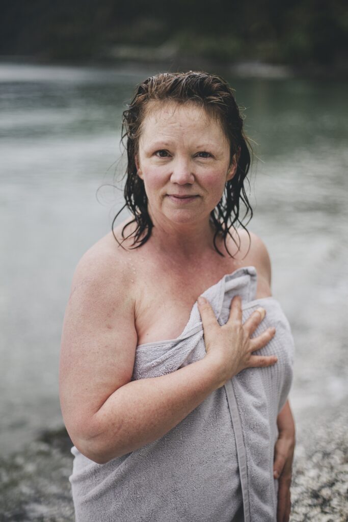 DL Acken wrapped in towel after sea dip