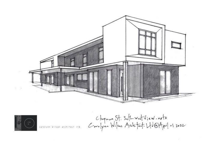 architectural black and white drawing-Chapman St. South west view