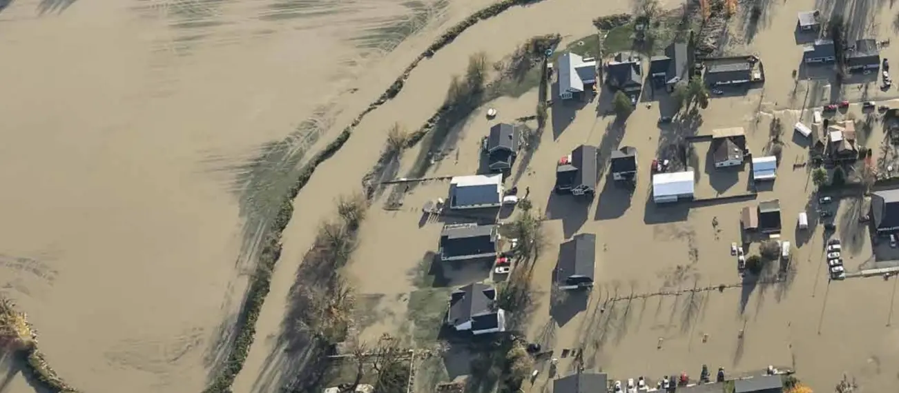 Detail of an aerial view of some of the devastation in the Fraser Valley caused by B.C.'s atmospheric rivers.