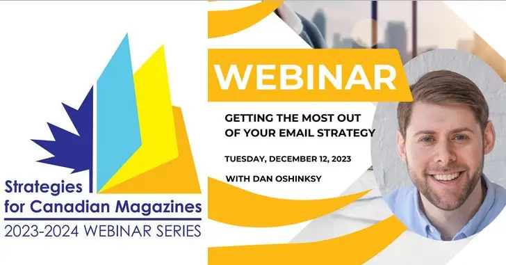 Left: Strategies for Canadian Magazines logo; right: head shot of D. Oshinsky with title of webinar and date